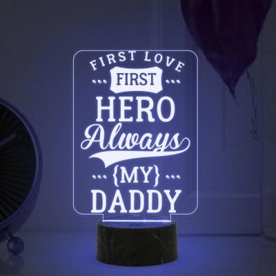 First Love First Hero Always My Dad Engraved Night Lamp with Multicolored Light Birthday Gift for Dad Fathers Day Gift Express Your Love for Dad
