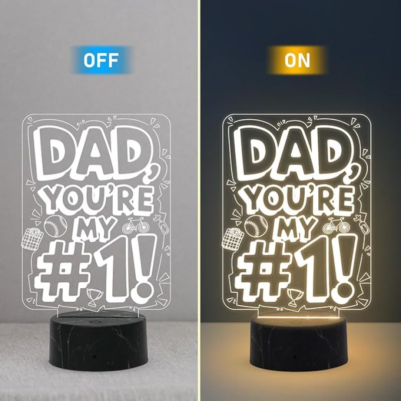 3D Illusion Dad You are My # 1 Engraved night lamp with Warm White Light Surprise Gift for Dad from Daughters, Fathers Day Gift, Dad Birthday Gift