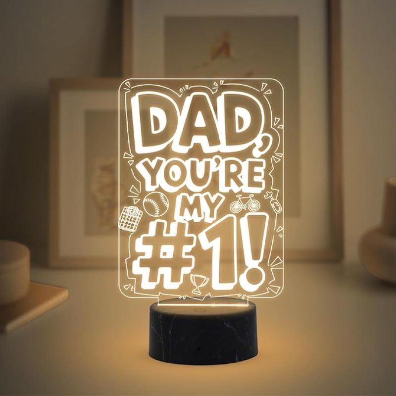 3D Illusion Dad You are My # 1 Engraved night lamp with Warm White Light Surprise Gift for Dad from Daughters, Fathers Day Gift, Dad Birthday Gift