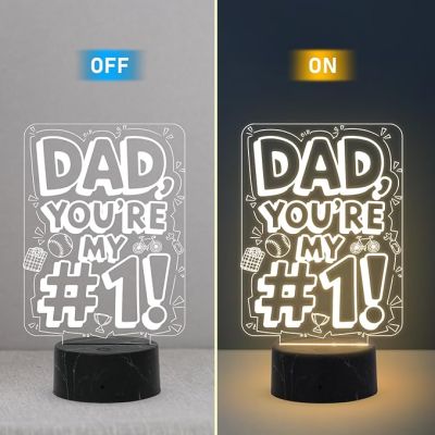 3D Illusion Dad You are My # 1 Engraved night lamp with Warm White Light Surprise Gift for Dad from Daughters, Fathers Day Gift, Dad Birthday Gift