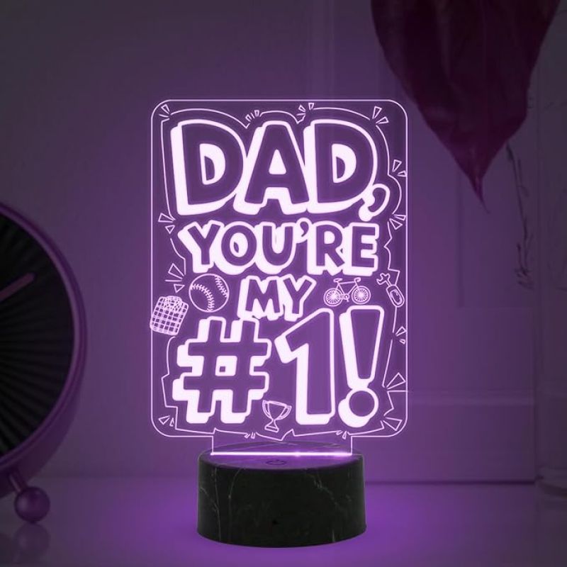 Dad A Sons First Hero A Daughters First Love Engraved Night Lamp with Automatic Color Changing Light Fathers Day Gift from Son & Daughter Birthday Gift for Dad