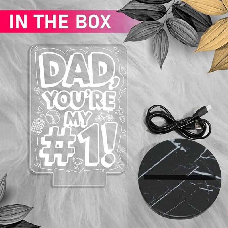 Dad A Sons First Hero A Daughters First Love Engraved Night Lamp with Automatic Color Changing Light Fathers Day Gift from Son & Daughter Birthday Gift for Dad