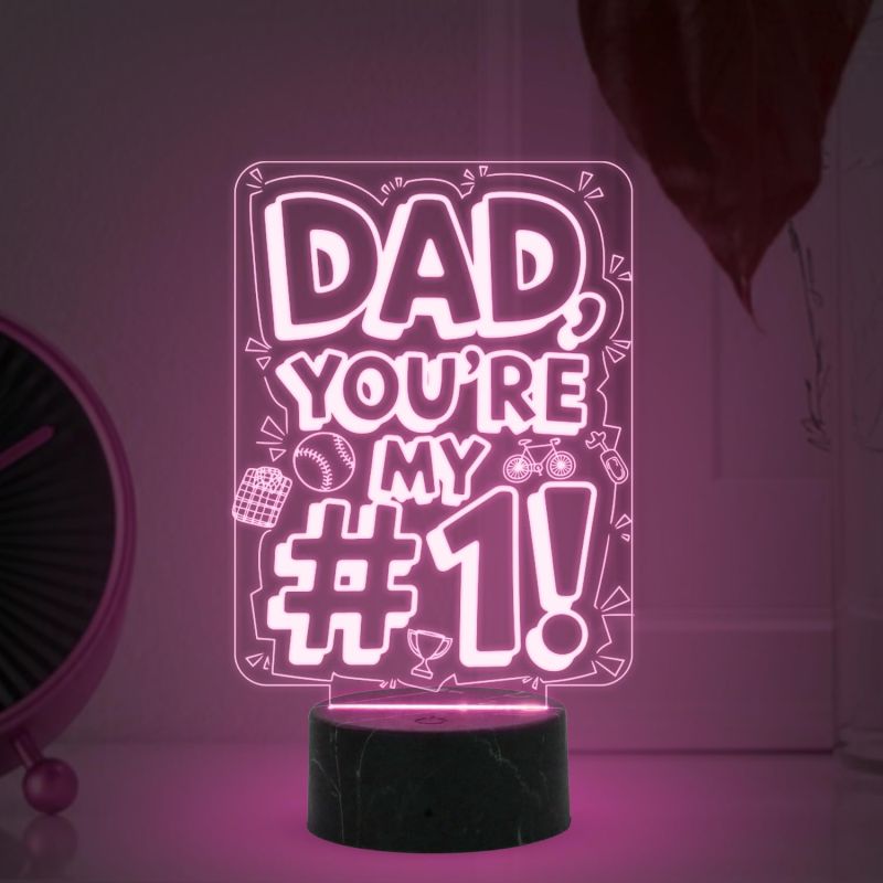 Dad A Sons First Hero A Daughters First Love Engraved Night Lamp with Automatic Color Changing Light Fathers Day Gift from Son & Daughter Birthday Gift for Dad