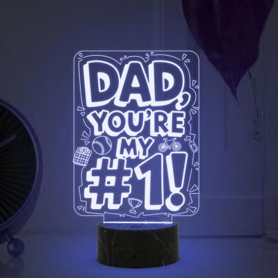 Dad A Sons First Hero A Daughters First Love Engraved Night Lamp with Automatic Color Changing Light Fathers Day Gift from Son & Daughter Birthday Gift for Dad