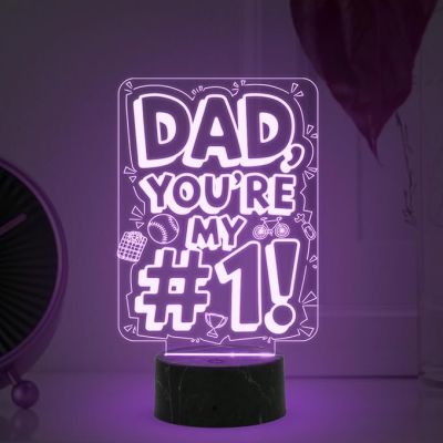 Dad A Sons First Hero A Daughters First Love Engraved Night Lamp with Automatic Color Changing Light Fathers Day Gift from Son & Daughter Birthday Gift for Dad