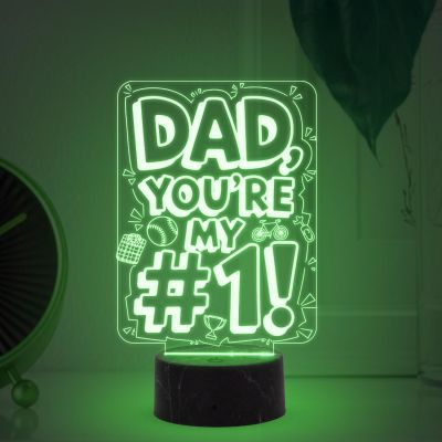 Dad A Sons First Hero A Daughters First Love Engraved Night Lamp with Automatic Color Changing Light Fathers Day Gift from Son & Daughter Birthday Gift for Dad