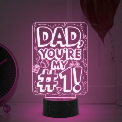 Dad A Sons First Hero A Daughters First Love Engraved Night Lamp with Automatic Color Changing Light Fathers Day Gift from Son & Daughter Birthday Gift for Dad