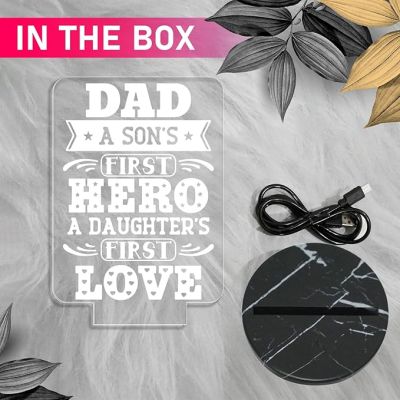 Dad A Sons First Hero A Daughters First Love Engraved Night Lamp with Warm White Light Fathers Day Gift from Son & Daughter Birthday Gift for Dad