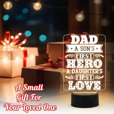 Dad A Sons First Hero A Daughters First Love Engraved Night Lamp with Warm White Light Fathers Day Gift from Son & Daughter Birthday Gift for Dad