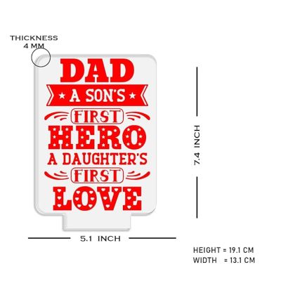 Dad A Sons First Hero A Daughters First Love Engraved Night Lamp with Warm White Light Fathers Day Gift from Son & Daughter Birthday Gift for Dad