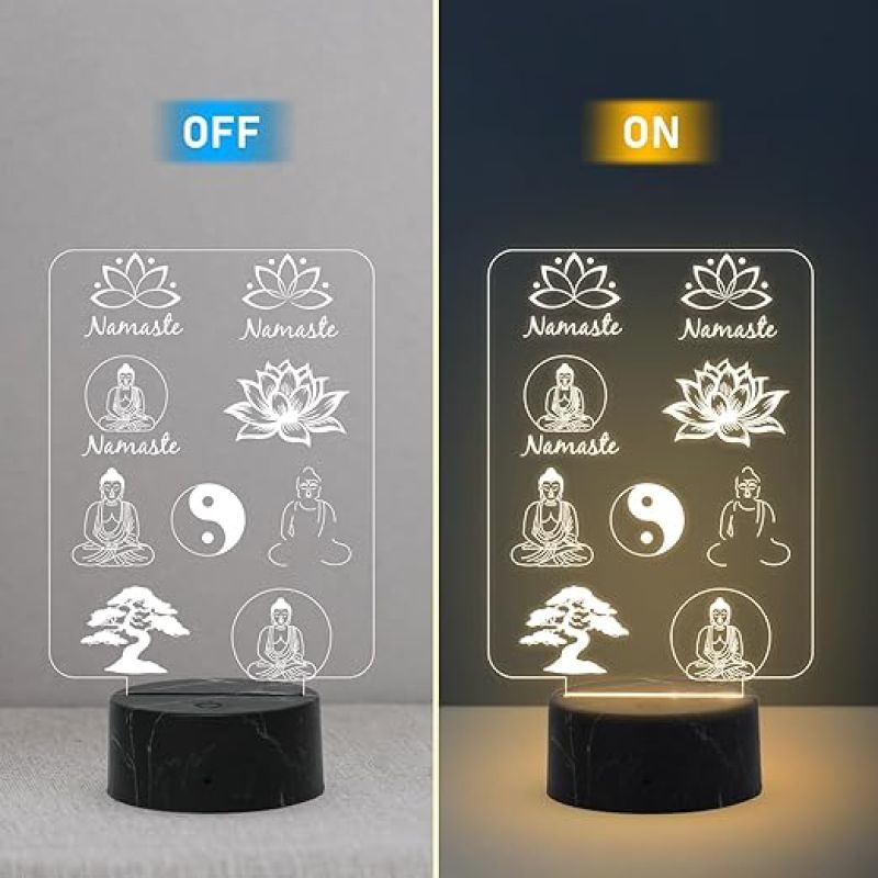 3D Illusion Namaste Buddha Night Lamp with Warm White Light Religious Bedroom Living Room & Mediation Room Home Decor