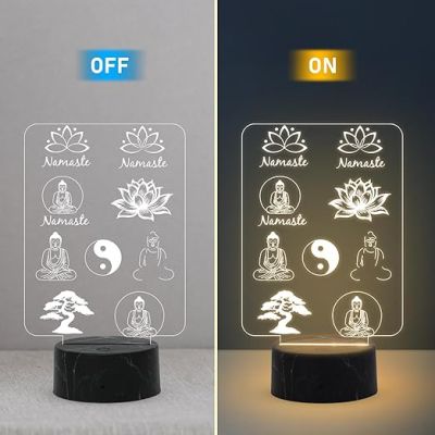 3D Illusion Namaste Buddha Night Lamp with Warm White Light Religious Bedroom Living Room & Mediation Room Home Decor
