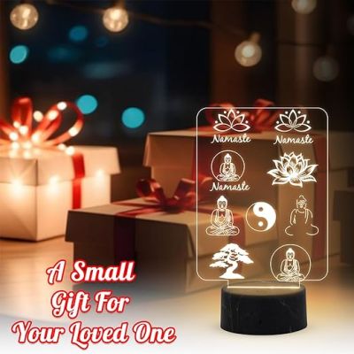 3D Illusion Namaste Buddha Night Lamp with Warm White Light Religious Bedroom Living Room & Mediation Room Home Decor
