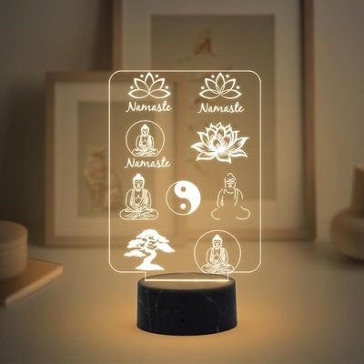 3D Illusion Namaste Buddha Night Lamp with Warm White Light Religious Bedroom Living Room & Mediation Room Home Decor