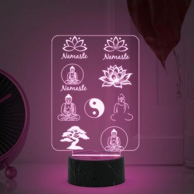 3D Illusion Namaste Buddha Night Lamp with Automatic Color Changing Light Religious Bedroom Living Room & Mediation Room Home Decor