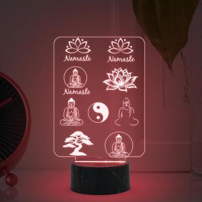3D Illusion Namaste Buddha Night Lamp with Automatic Color Changing Light Religious Bedroom Living Room & Mediation Room Home Decor