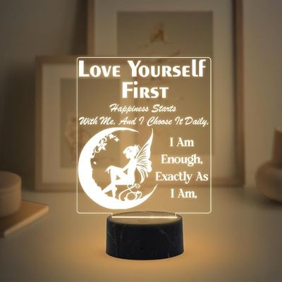 Love Yourself First Engraved Night Lamp with Warm White Light Gift for Student Daughter & Son Birthday Gift for Loveable Person Motivational Gift