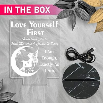Love Yourself First Engraved Night Lamp with Warm White Light Gift for Student Daughter & Son Birthday Gift for Loveable Person Motivational Gift