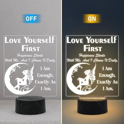 Love Yourself First Engraved Night Lamp with Warm White Light Gift for Student Daughter & Son Birthday Gift for Loveable Person Motivational Gift