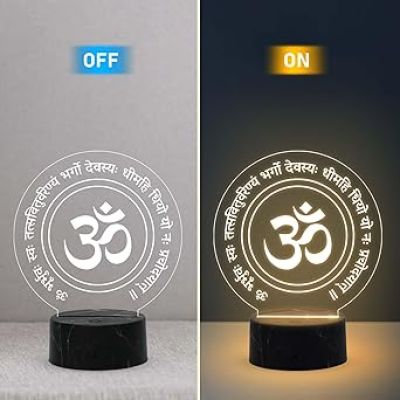 3D Illusion Gayatri Mantra night lamp with Warm White Light Yoga Room Meditation , Religious Gift, Home Office & Pooja Room Decor