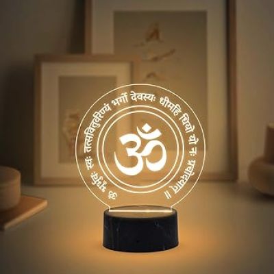 3D Illusion Gayatri Mantra night lamp with Warm White Light Yoga Room Meditation , Religious Gift, Home Office & Pooja Room Decor