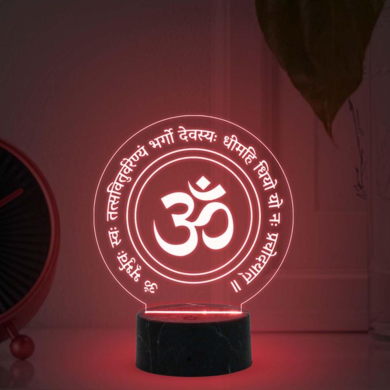 3D Illusion Gayatri Mantra night lamp with Multicolored Light Yoga Room Meditation , Religious Gift, Home Office & Pooja Room Decor