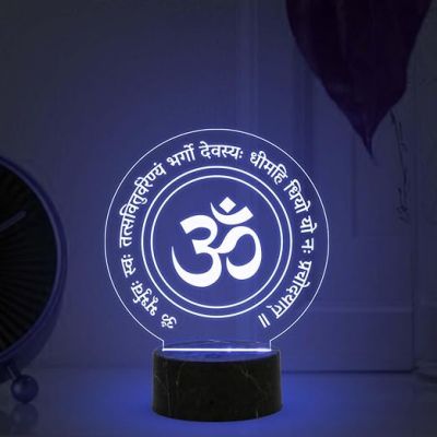 3D Illusion Gayatri Mantra night lamp with Multicolored Light Yoga Room Meditation , Religious Gift, Home Office & Pooja Room Decor