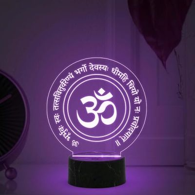 3D Illusion Gayatri Mantra night lamp with Multicolored Light Yoga Room Meditation , Religious Gift, Home Office & Pooja Room Decor