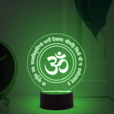 3D Illusion Gayatri Mantra night lamp with Multicolored Light Yoga Room Meditation , Religious Gift, Home Office & Pooja Room Decor