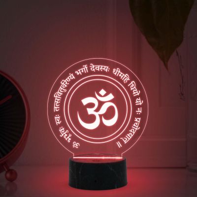 3D Illusion Gayatri Mantra night lamp with Multicolored Light Yoga Room Meditation , Religious Gift, Home Office & Pooja Room Decor