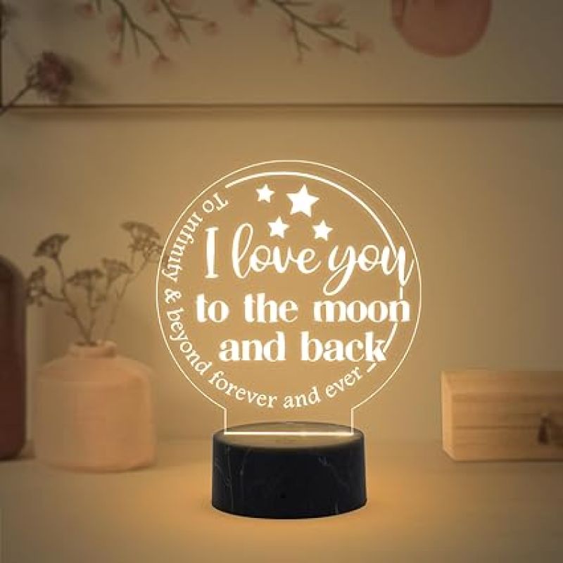 I Love You to The Moon and Back Engraved Night Lamp with Warm White Light Kids Bedroom Room Decoration