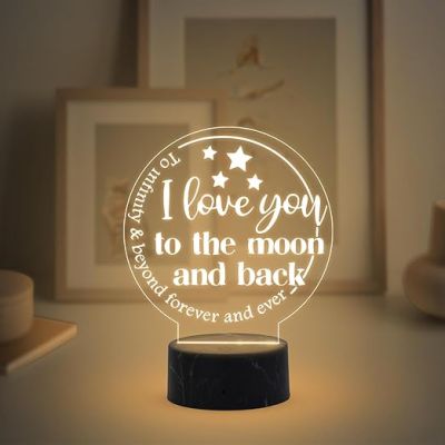 I Love You to The Moon and Back Engraved Night Lamp with Warm White Light Kids Bedroom Room Decoration