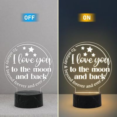 I Love You to The Moon and Back Engraved Night Lamp with Warm White Light Kids Bedroom Room Decoration
