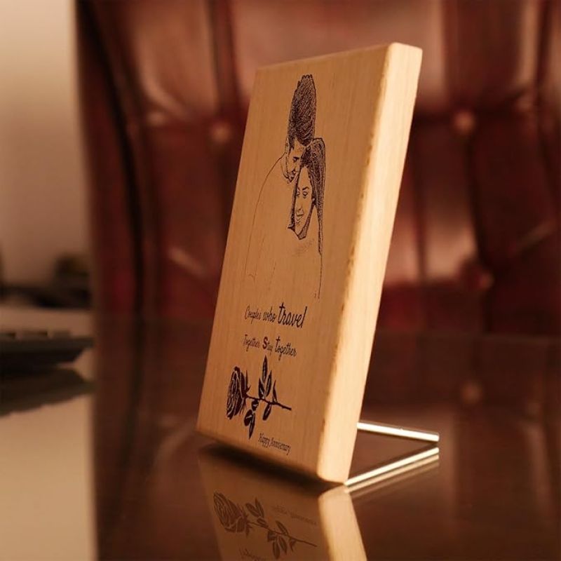 Happy Anniversary Wooden Photo Plaque Customized with Photo, Text Gift For Wedding, Anniversary