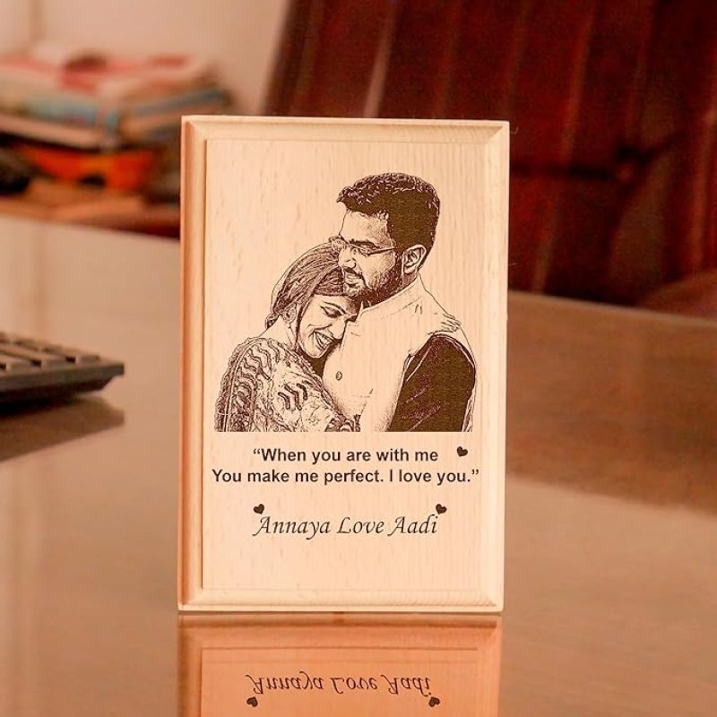 Personalized Couple Photo Wooden Plaque Customized Photo Name Text Gift For Wedding, Anniversary, Birthday