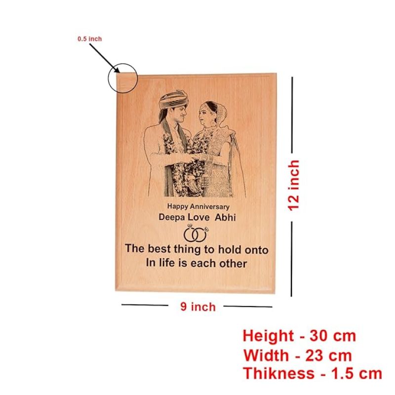 Happy Anniversary Couple Photo Wooden Plaque Customized Photo, Name, Text Gift For Wedding Anniversary