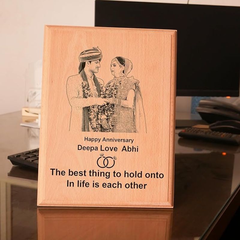 Happy Anniversary Couple Photo Wooden Plaque Customized Photo, Name, Text Gift For Wedding Anniversary