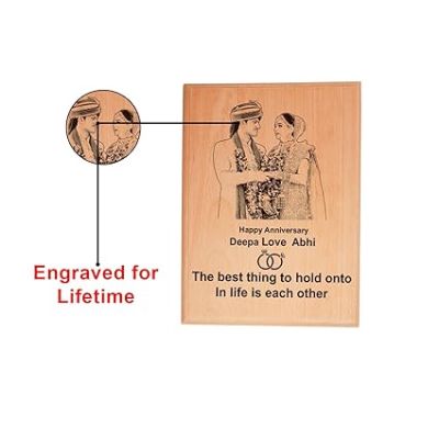 Happy Anniversary Couple Photo Wooden Plaque Customized Photo, Name, Text Gift For Wedding Anniversary
