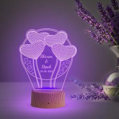 3D Illusion Heart Couple night lamp with Automatic Color Changing Light Customize Name, Date Gift for Couple Birthday, Anniversary, Wedding, Engagement