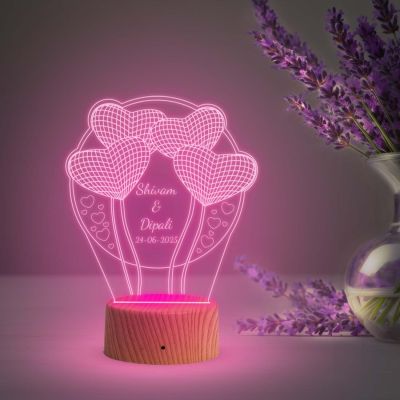 3D Illusion Heart Couple night lamp with Automatic Color Changing Light Customize Name, Date Gift for Couple Birthday, Anniversary, Wedding, Engagement