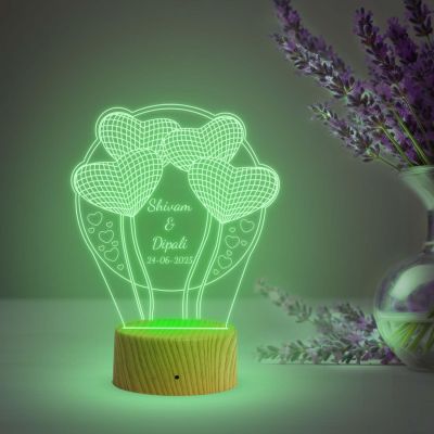 3D Illusion Heart Couple night lamp with Automatic Color Changing Light Customize Name, Date Gift for Couple Birthday, Anniversary, Wedding, Engagement