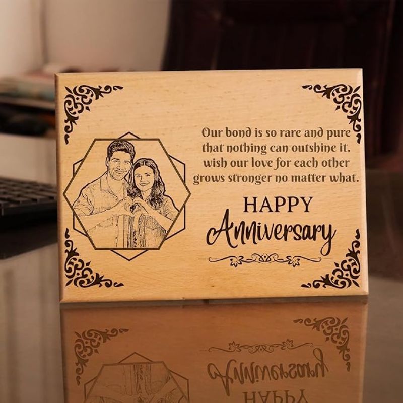 Happy Anniversary Engraved Photo Wooden Plaque Customize Photo & Text Newly Married Couple Gifts, Anniversary Gift For Wife, Wedding Gift for Friend