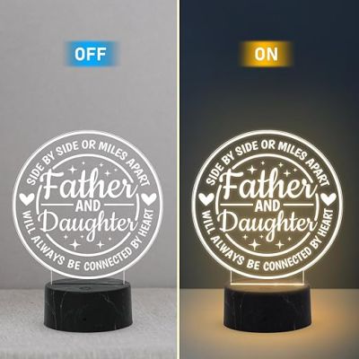 Father & Daughter Will Always Be Connected by Heart Engraved Night Lamp with Warm White Light Fathers Day Gift from Daughter, Birthday Gift for Dad
