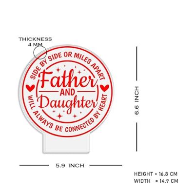 Father & Daughter Will Always Be Connected by Heart Engraved Night Lamp with Multicolored Light Fathers Day Gift from Daughter, Birthday Gift for Dad