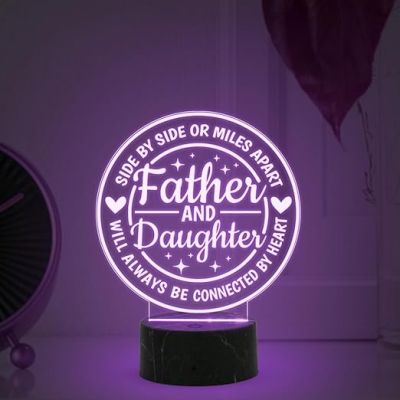 Father & Daughter Will Always Be Connected by Heart Engraved Night Lamp with Multicolored Light Fathers Day Gift from Daughter, Birthday Gift for Dad