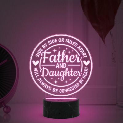 Father & Daughter Will Always Be Connected by Heart Engraved Night Lamp with Multicolored Light Fathers Day Gift from Daughter, Birthday Gift for Dad