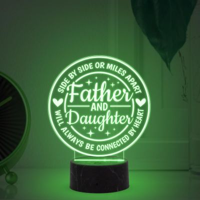Father & Daughter Will Always Be Connected by Heart Engraved Night Lamp with Multicolored Light Fathers Day Gift from Daughter, Birthday Gift for Dad
