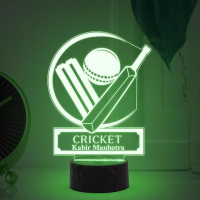 3D Illusion Cricket Bat Ball Night Lamp with Multicoloured Light Customize with Name Gift for Sports Lover Lamp for Sports FansBirthday Return Gift