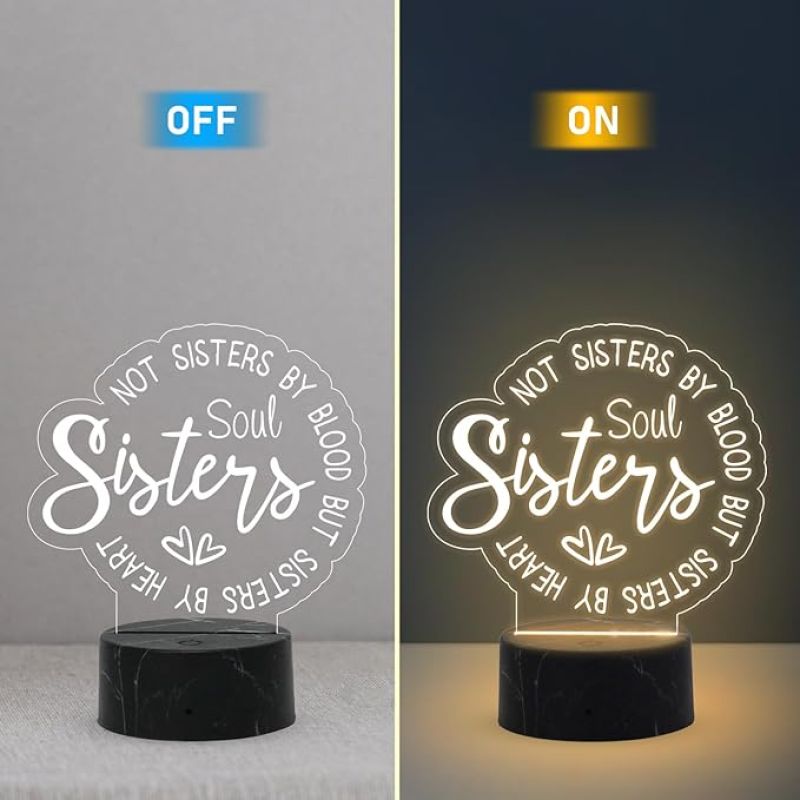 Not Sister by Blood But Sister by Heart Engraved Night Lamp night lamp with Warm White Light Best Gift for Bestie, Birthday Gift for Female Friend, Gift for Cousin Sister