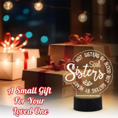 Not Sister by Blood But Sister by Heart Engraved Night Lamp night lamp with Warm White Light Best Gift for Bestie, Birthday Gift for Female Friend, Gift for Cousin Sister